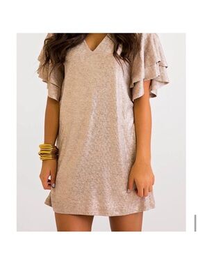 Karlie Metallic V-Neck Short Sleeve Mini Dress - Rose Gold